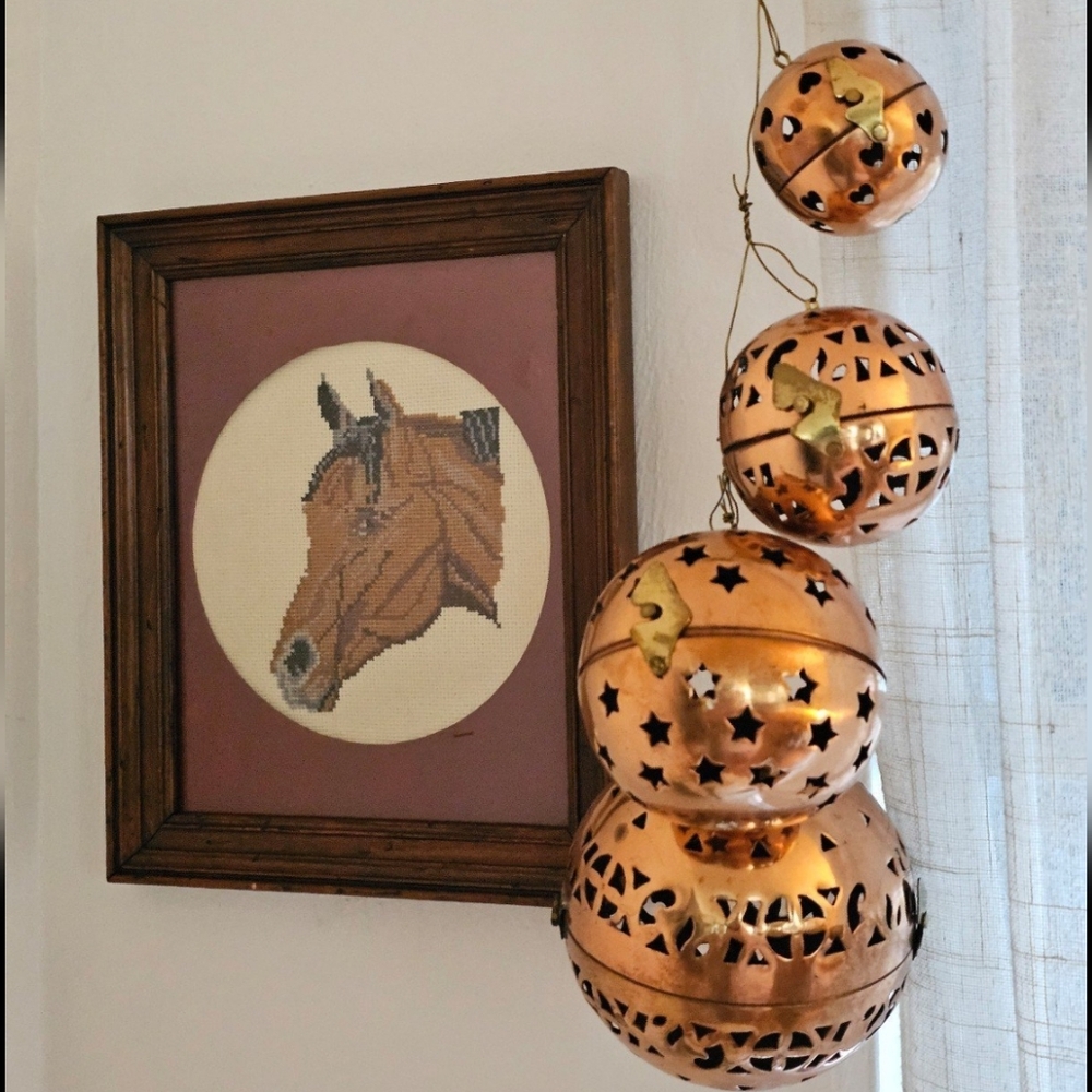 Vintage Copper Nesting Spheres with Cut Out Shapes, latches and ornament option